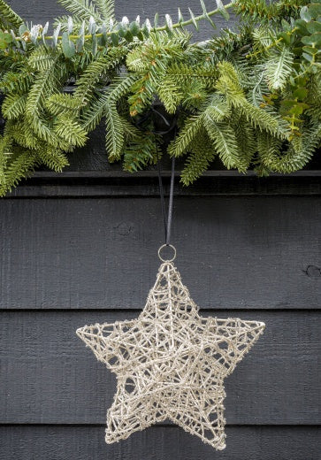 Large Hanging Christmas Dec: Beaded Star Wire Medium - Silver