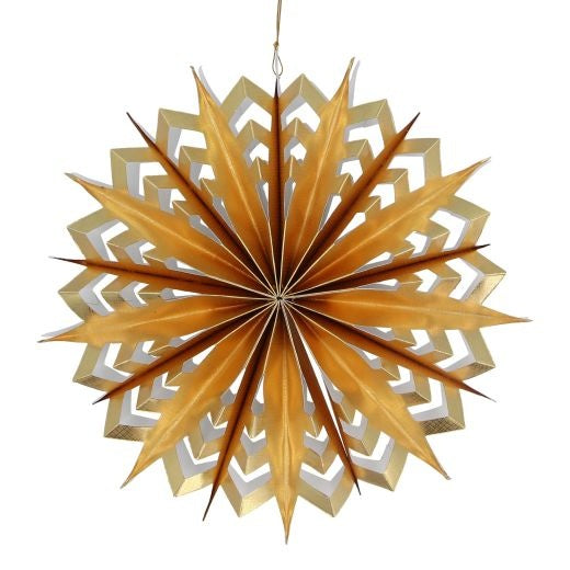 Large Hanging Christmas Dec: Paper 3D Starburst  Gold - Gisela Graham