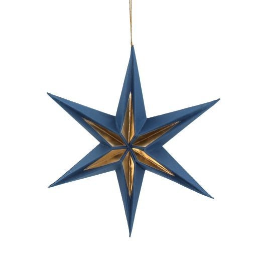 Large Hanging Christmas Dec: Paper 6 Point Star  Blue - Gisela Graham