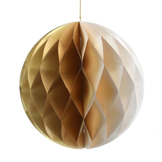 Large Hanging Christmas Dec: Paper Bauble Honeycomb Gold - Gisela Graham