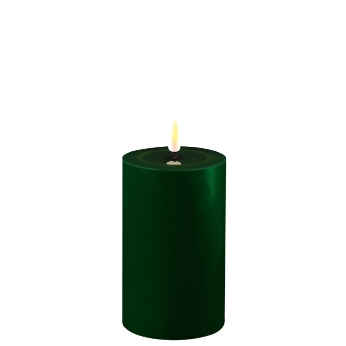 Led Candle: Real Wax Flame Effect 7.5 x 12.5cm - Dark Green