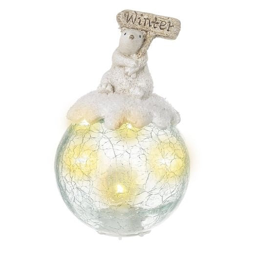 LED Christmas Ornament: Glass Polar Bear Winter  - White & Blue