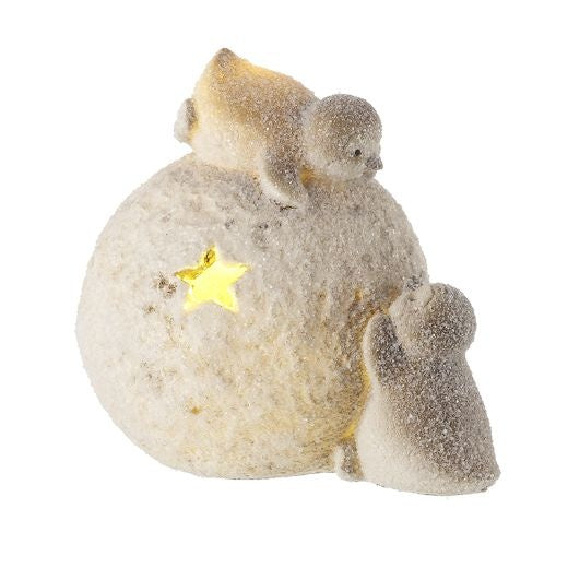 LED Christmas Ornament: Resin Penguins Light Up Snowball Small - White