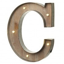 LED Light up LETTER: Wood Metal Rustic Industrial Carnival Large - Natural