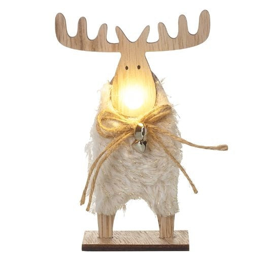 LED Ornament : Wood Reindeer Light Up Nose Mini - White