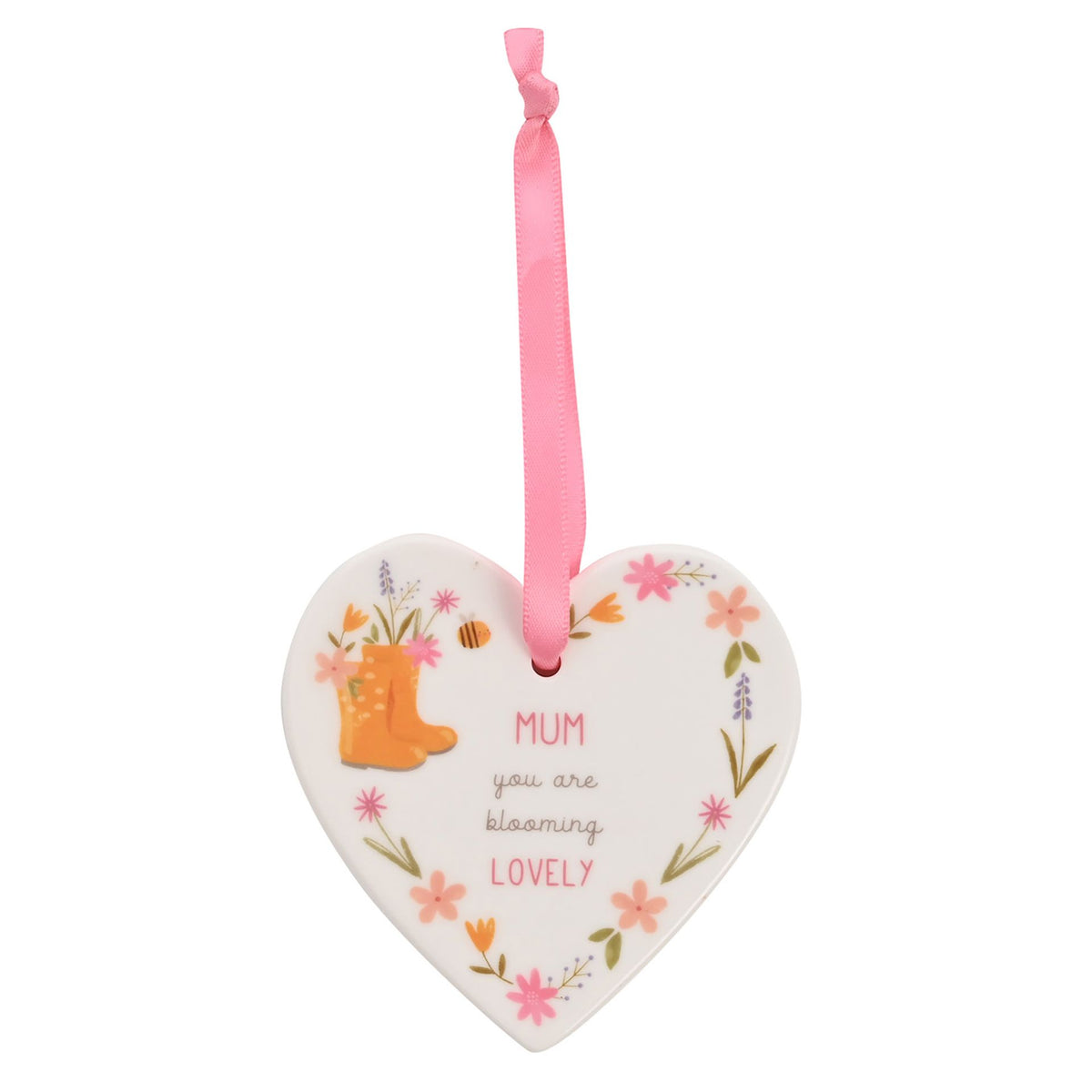Hanging Dec: Ceramic Heart Floral Mum Blooming Lovely - Pink - Love Life