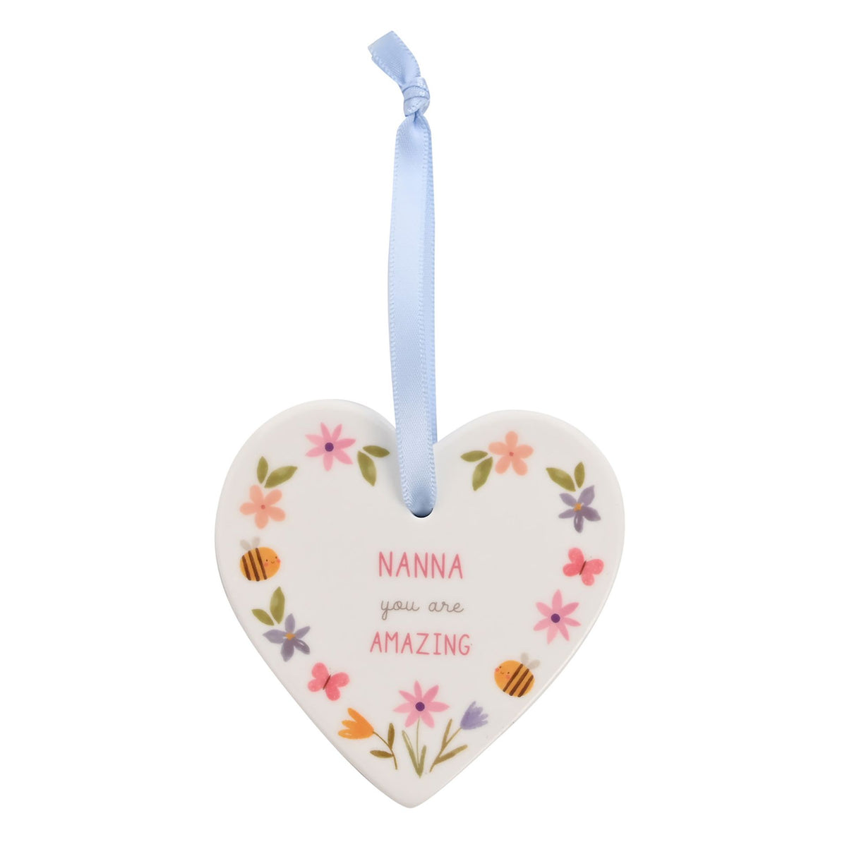 Hanging Dec: Ceramic Heart Floral Nana Amazing - Blue - Love Life