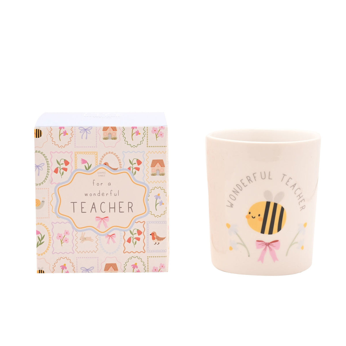 Candle: Ceramic Wonderful Teacher Bee - Pink - Love Life