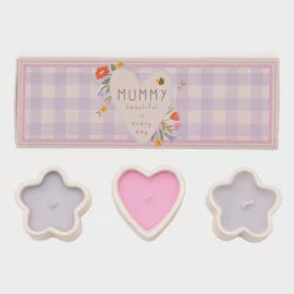 Candle: Set Of 3  Ceramic Floral Mummy Beautiful In Every Way   - Pastels - Love Life