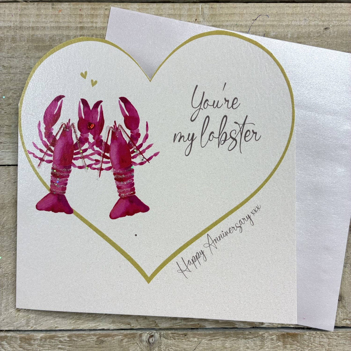 Anniversary Card: Cut Out Heart You're My Lobster - White Cotton Cards