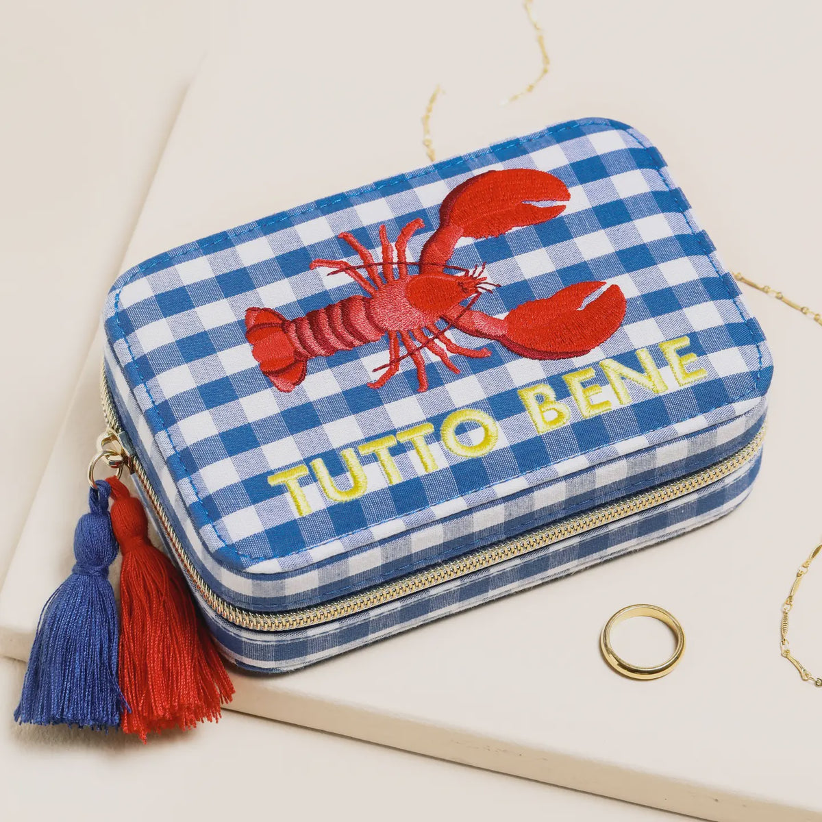 Jewellery Box: Fabric Rectangle Lobster Tutto Bene - Gingham Blue - Lisa Angel