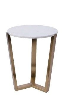 Side table: Iron Tri Leg Marble Top - Gold & White
