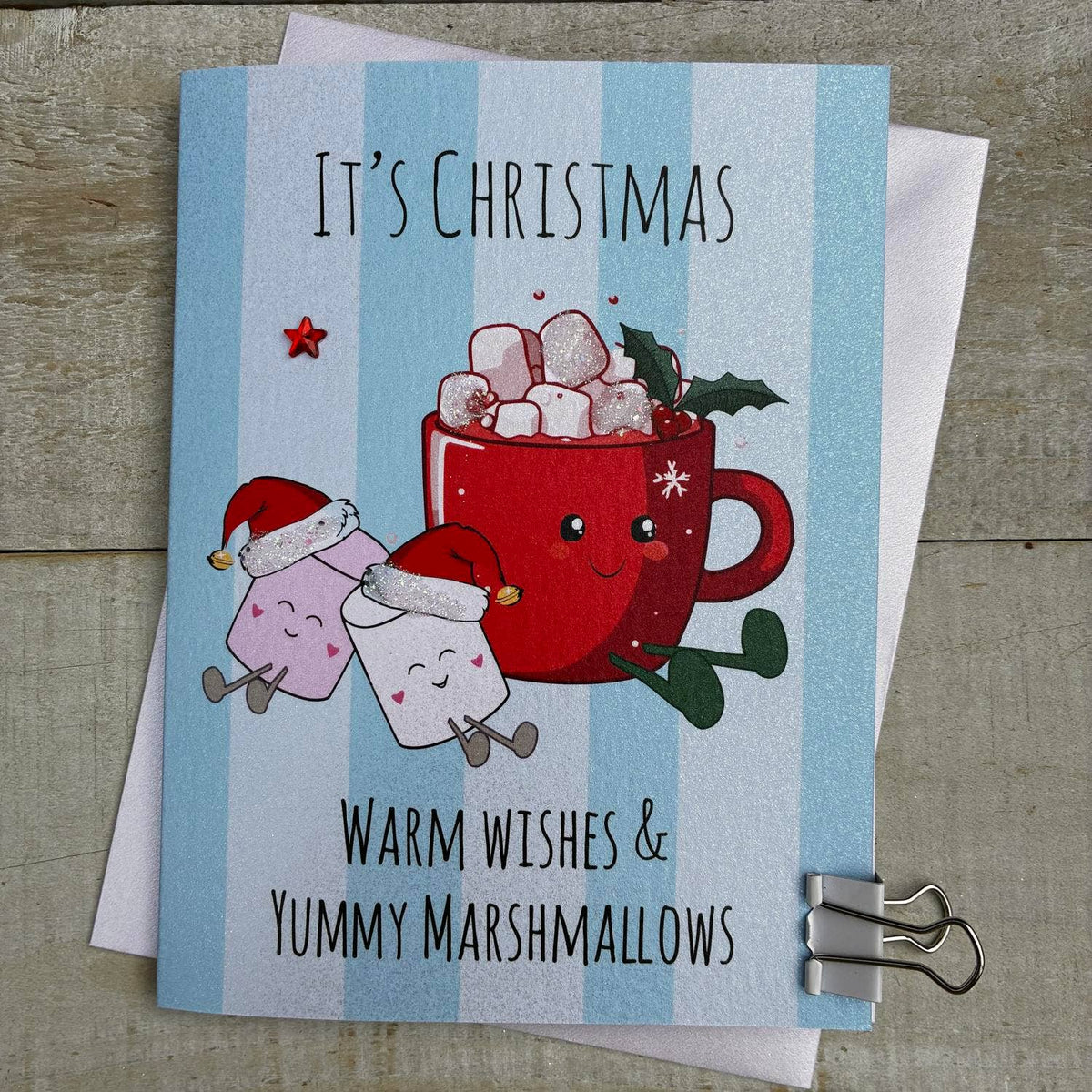 Christmas Card: It's Christmas Warm Wishes - Hot Chocolate With Marshmallows - DOODLEBUG - White Cotton Cards
