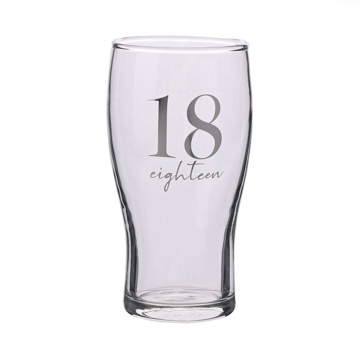 Beer Glass: Age 18th Birthday Clear - Silver - Celebrations