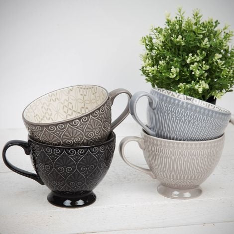 Mug: Ceramic Textured Patterned Inside Outside Tea Cup - Pale Blue