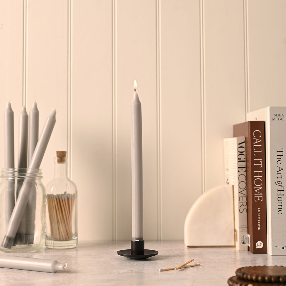Taper Candle: Unscented 12" Stone - Stone - Northern Lights