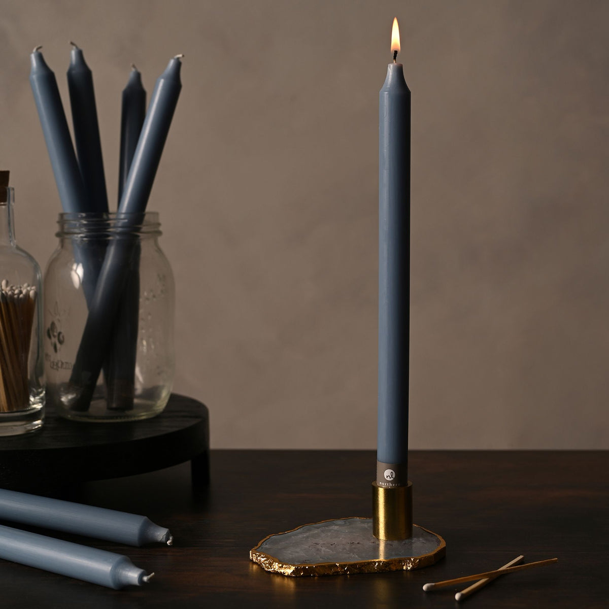 Taper Candle: Unscented 12" Prairie Blue - Prairie Blue - Northern Lights