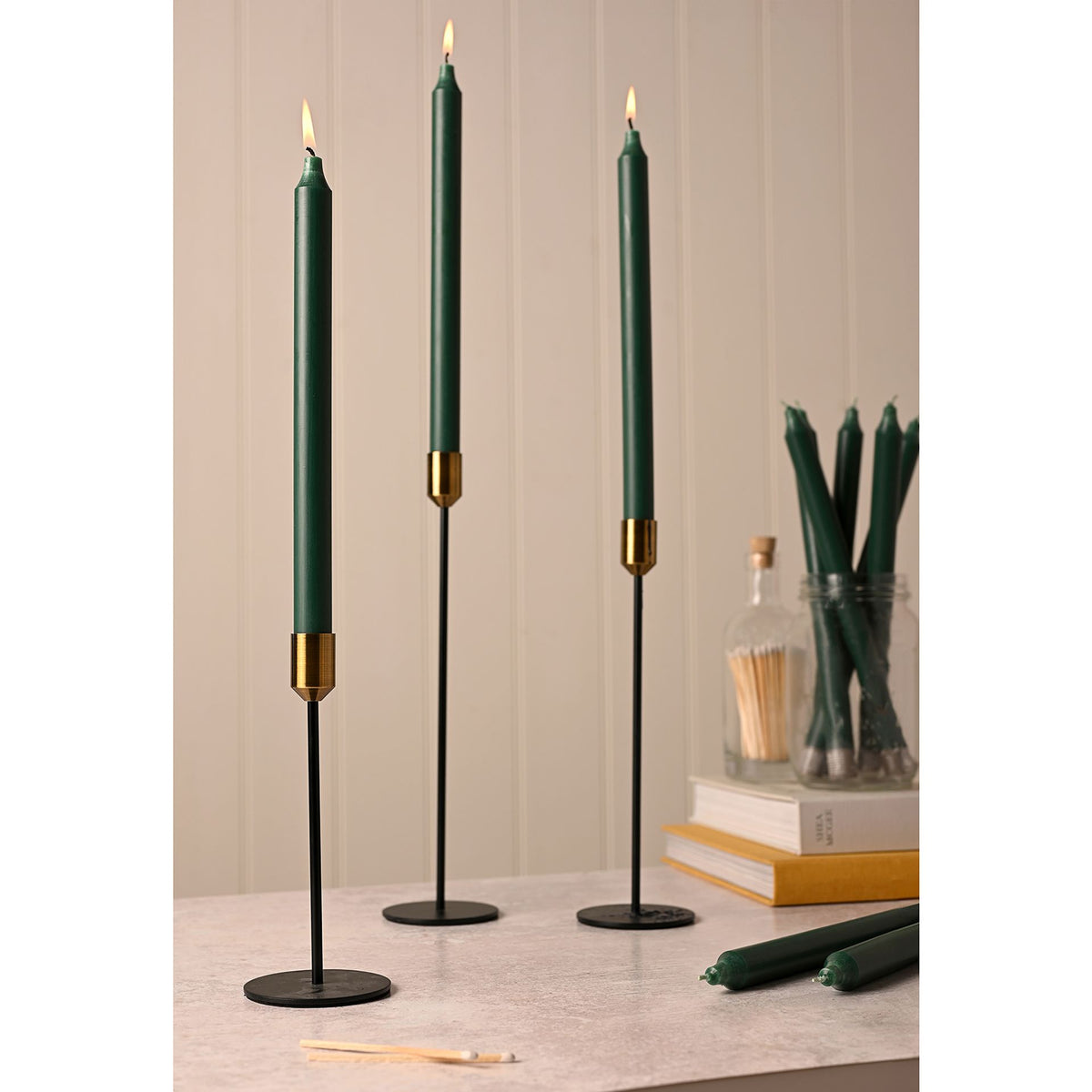 Taper Candle: Unscented 12" Moss Green - Moss Green - Northern Lights
