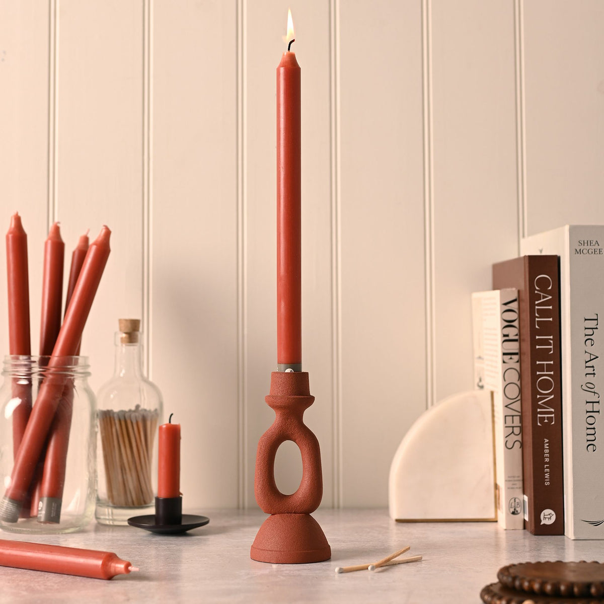 Taper Candle: Unscented 12" Terracotta - Terracotta - Northern Lights