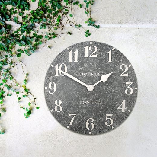 Outdoor Clock: Wall Resin Arabic 20inch Slate Effect - Cement Grey & White - Thomas Kent