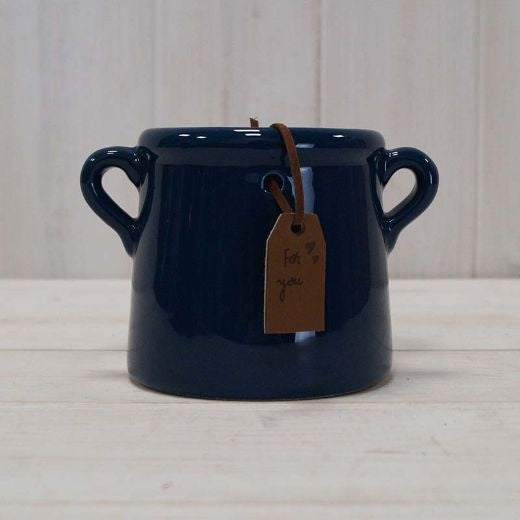 Planter Pot: Ceramic Glazed Handles Small - Dark Blue