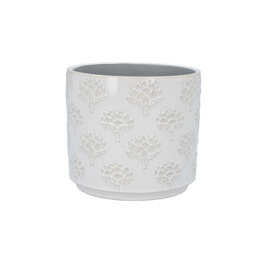 Planter Pot: Ceramic Glazed Stoneware Artichoke Pattern - White - Gisela Graham  -  Gisela Graham
