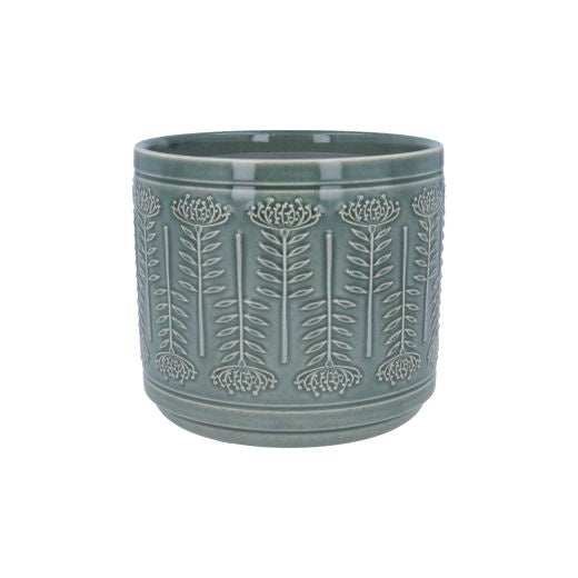 Planter Pot:  Ceramic Glazed Stoneware Protea Small - Sage Green - Gisela Graham