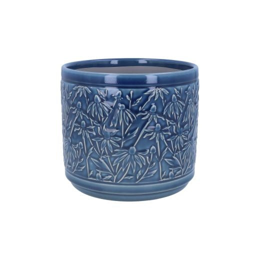 Planter Pot:  Ceramic Glazed Stoneware Rudbeckia Small - Navy Blue - Gisela Graham