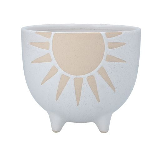 Planter Pot: Ceramic Sun - White & Natural - Gisela Graham