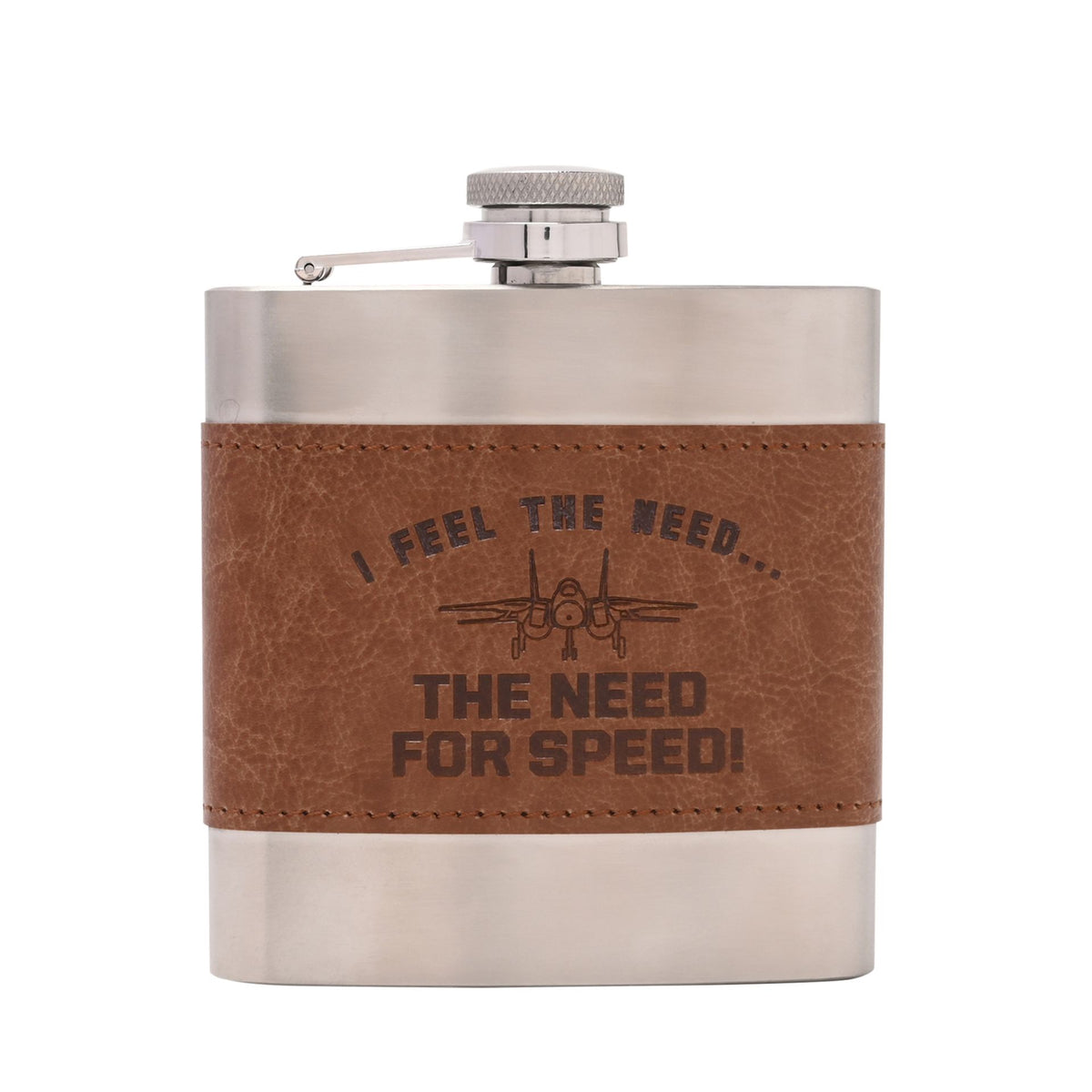 Hip Flask: Metal Vegan Leather Feel The Need - Natural - Top Gun