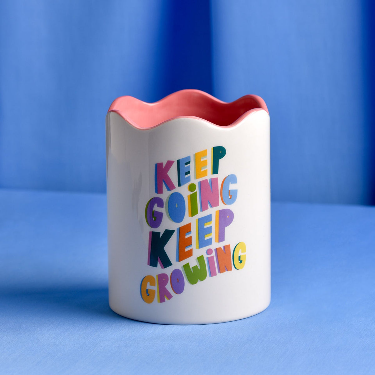 Plant Pot: Ceramic Keep Growing - Bright Multicolour - Rasberry Blossom