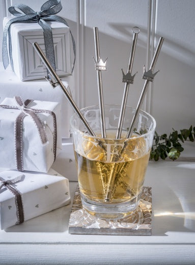 Reuseable Straws: Metal Crown Pack of 4 WONDERLAND - Silver