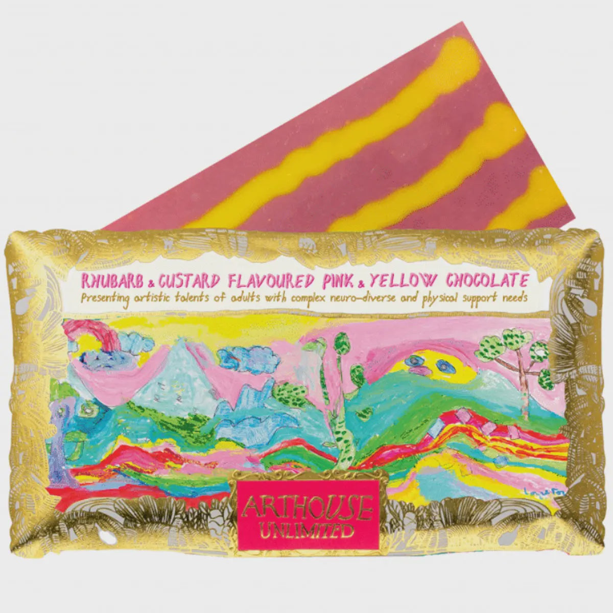 Chocolate Bar: Peace Rhubarb & Custard Flavoured Pink & Yellow - Metallic Gold - Art House Unlimited