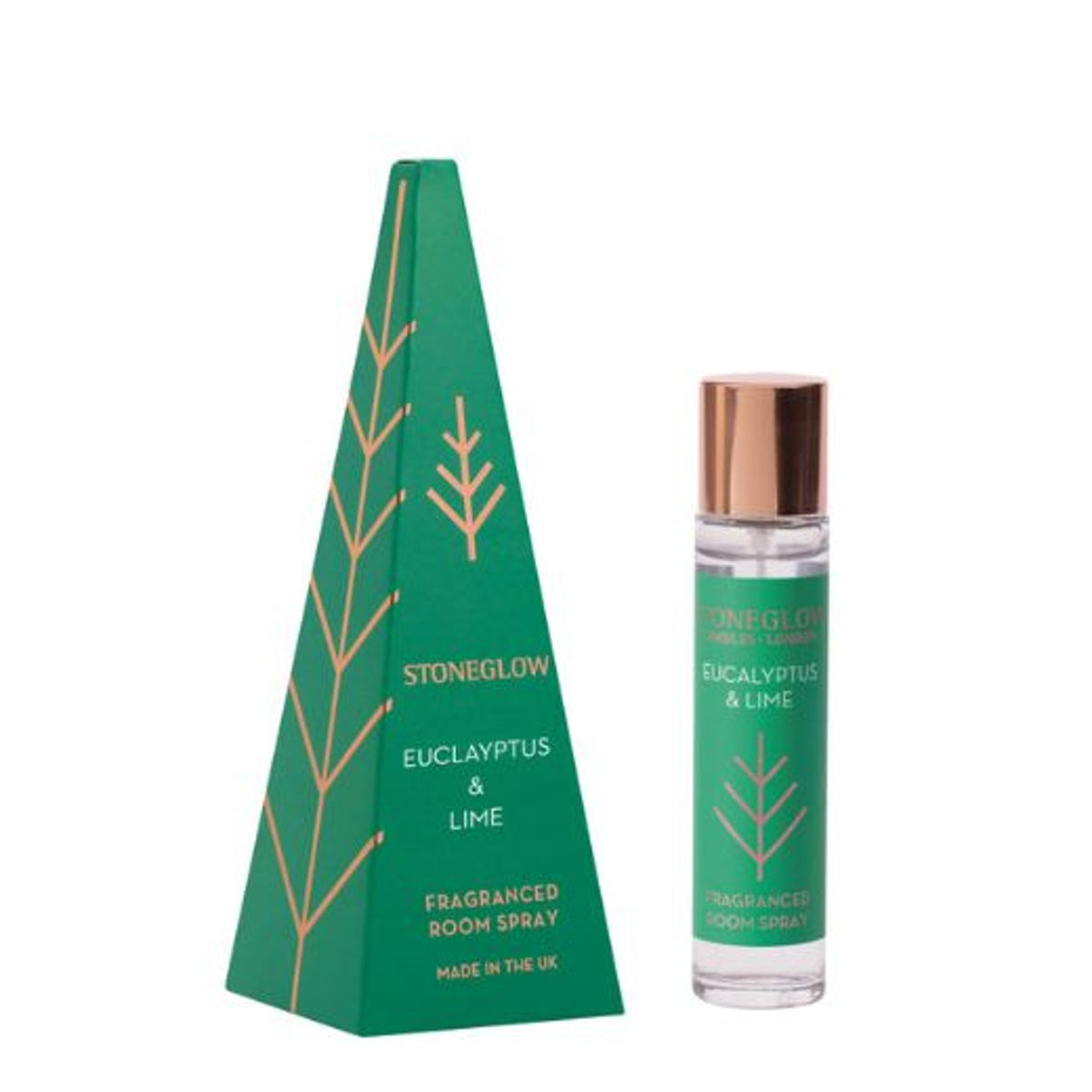 Room Spray: Pyramid 30ml Glass Eucalyptus & Lime Green and Gold - Stoneglow Candles