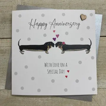 Anniversary Card: Dotty Dachshunds  Hand Finished Crystals & Glitter