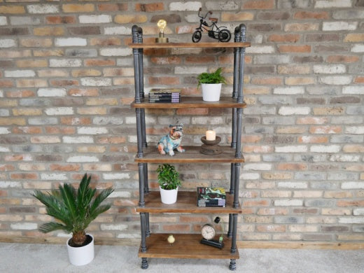 Tall Shelving Unit: Solid Wood Metal Industrial Pipe Siding - Natural