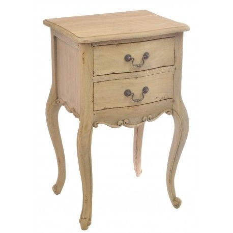 Side Table: Vintage Bleached Solid Wood Two Drawer - Unfinished Natural Sun Bleach