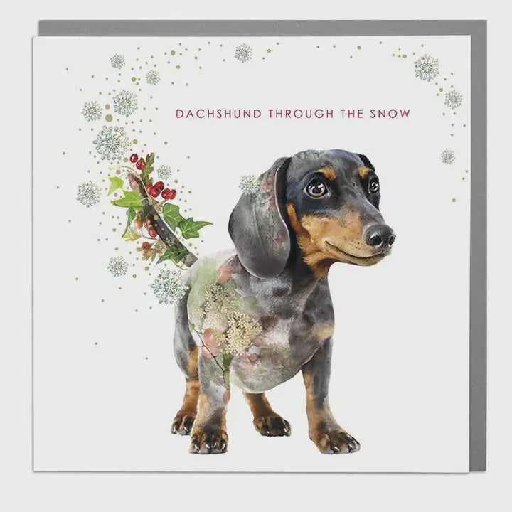 Christmas Card: Dachshund Through The Snow Wildlife Botanical - Lola Design