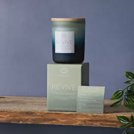 Candle: Glass Lid Small 120g Revive Orange Blossom Jasmine & Saffron  - Beige & Blue  - Serenity