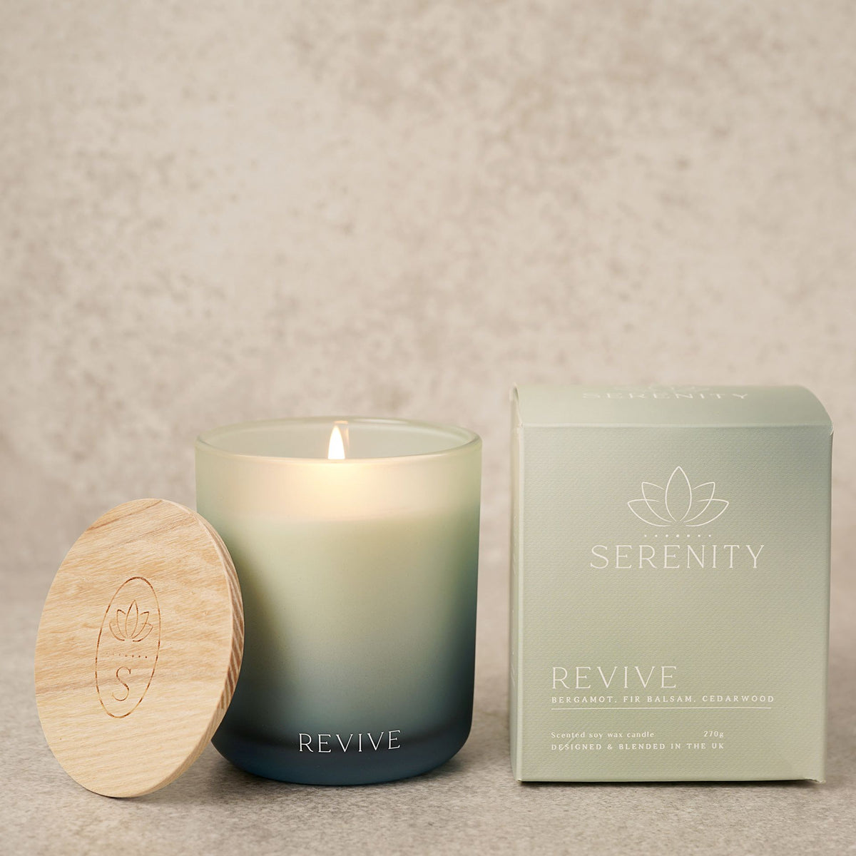 Candle: Ceramic Scented Serenity Revive 270g - Orange Jasmine & Saffron - Beige & Blue