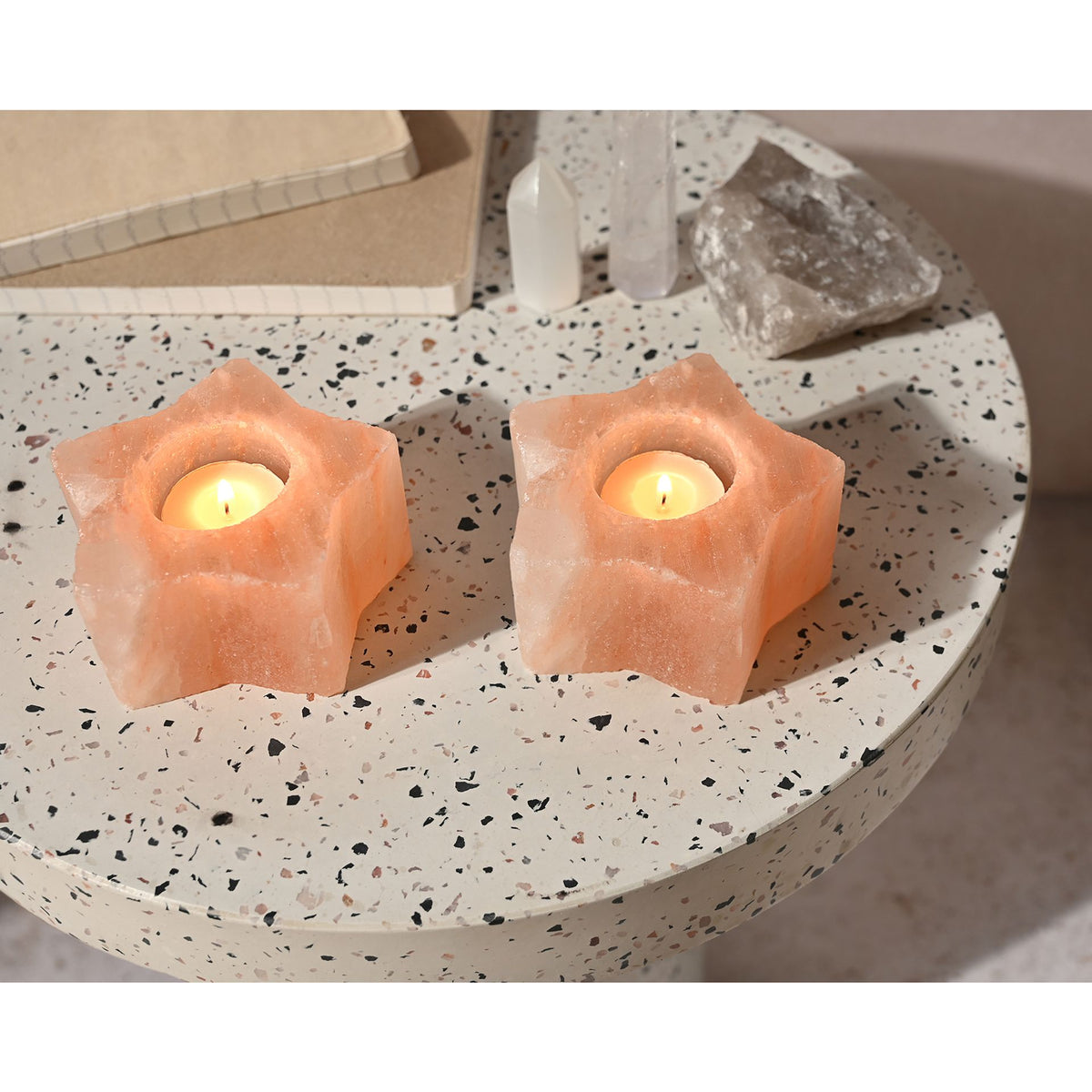 Candle Holder: Himalayan Rock Salt Star Tealight - Pink - Serenity
