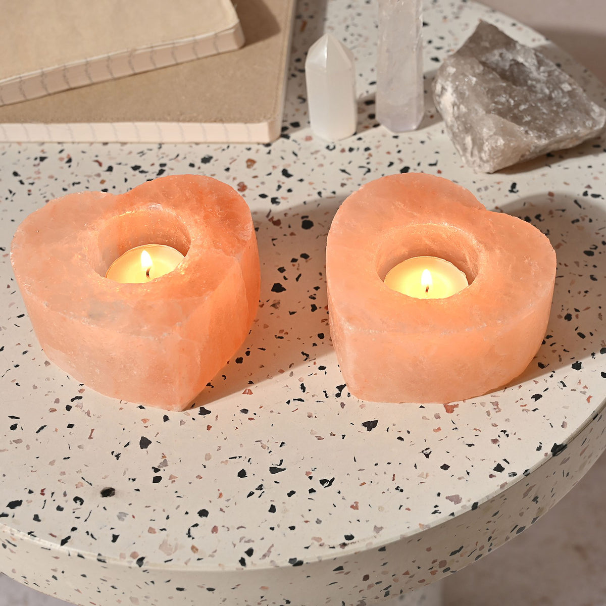 Candle Holder: Himalayan Rock Salt Heart Tealight - Pink - Serenity