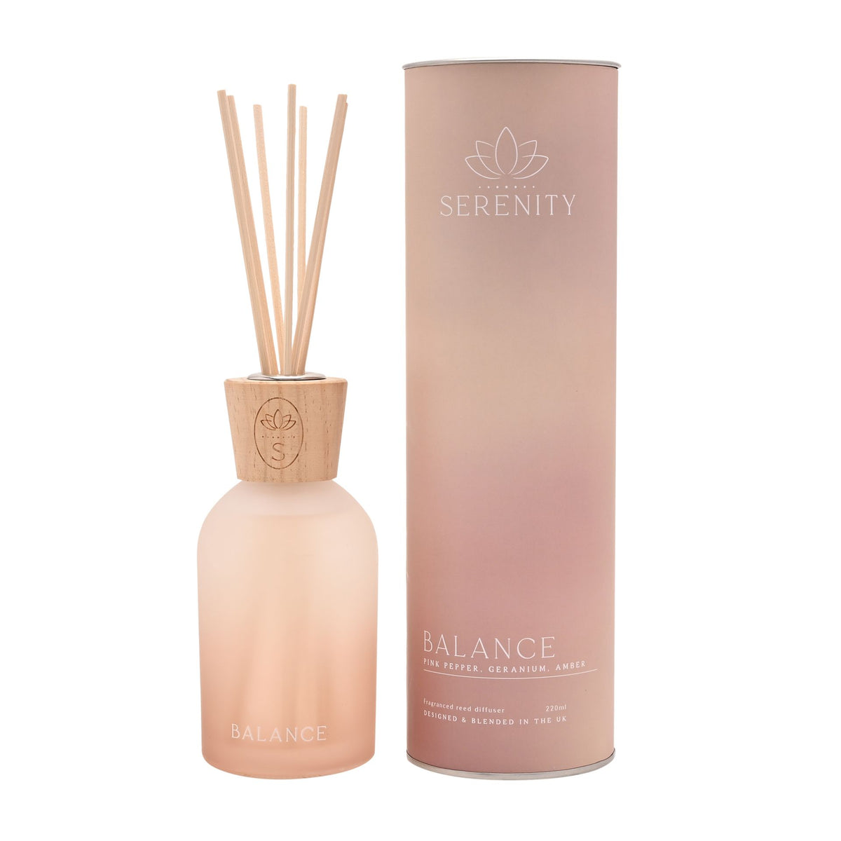 Diffuser: Glass 220ml Balance Pink Pepper Geranium & Amber - Beige - Serenity