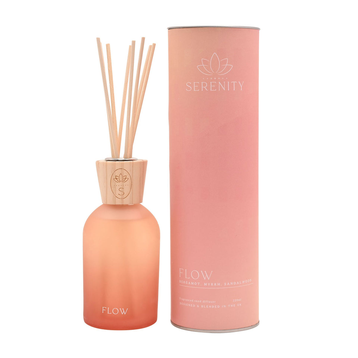 Diffuser: Glass 220ml Flow Bergamot Myrrh & Sandalwood - Coral Pink - Serenity