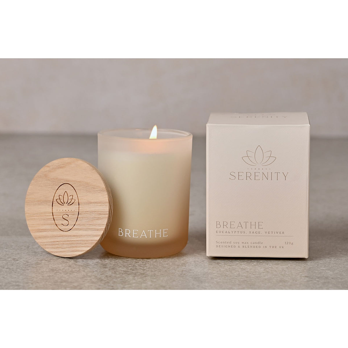 Candle: Glass Lid Small 120g Breathe Eucalyptus Sage & Vetiver - Peach - Serenity
