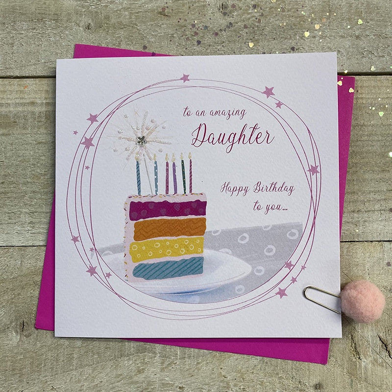 Daughter Card: Cake with Sparkler - White Cotton Cards