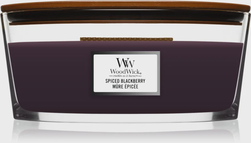 Candle: Scented Hearthwick Glass Ellipse w Wood Lid Stand 16oz - Spiced Blackberry - Woodwick