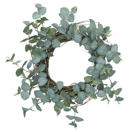 Spring Wreath: Round Faux Eucalyptus Foliage NATURAL WORLD - Green