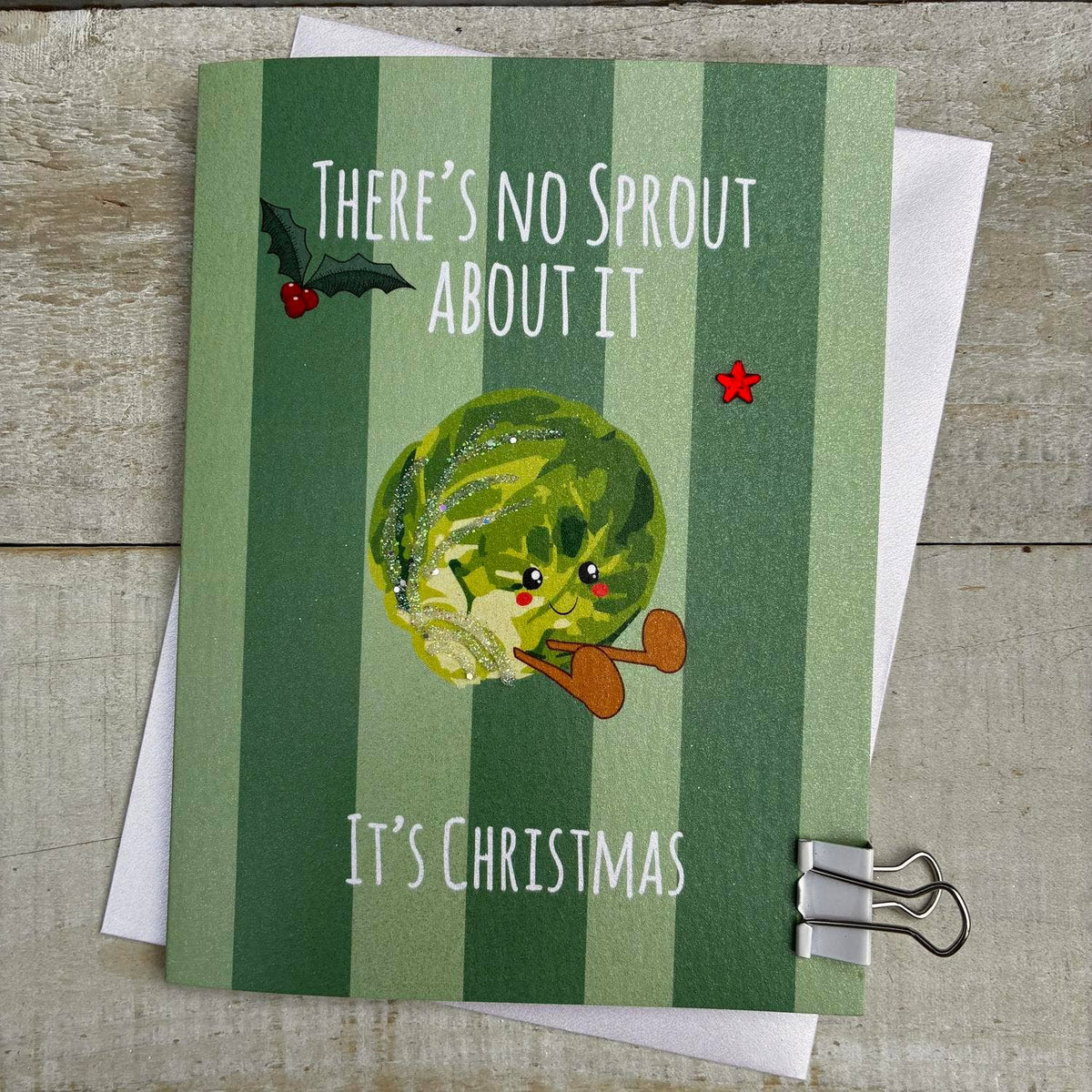 Christmas Card: There Is No Sprout About It  - Sprout Xmas Hat - DOODLEBUG - White Cotton Cards