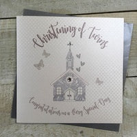 Christening Twins Card: Crystal  church - Handmade in UK